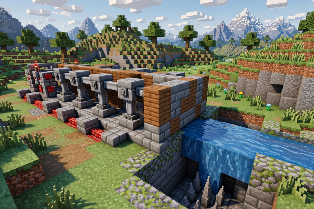 Lovely Craft Piston Trap moving block wall and pistons beside a water channel trap